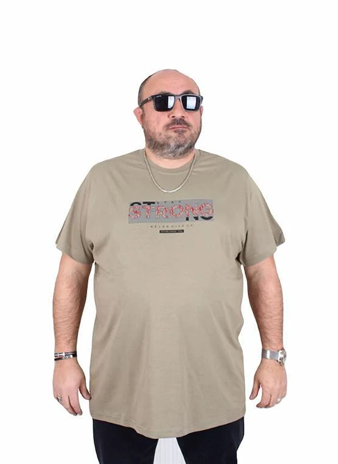 Starbattal Erkek Büyük Beden Sıfır Yaka Tişört Strong 25167 HAKI