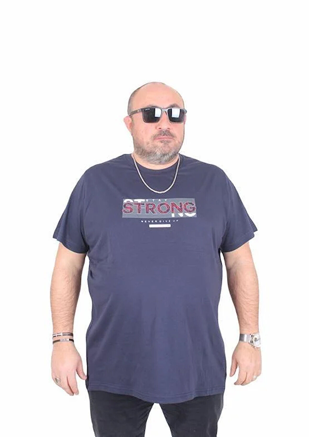 Starbattal Erkek Büyük Beden Sıfır Yaka Tişört Strong 25167 LACIVERT