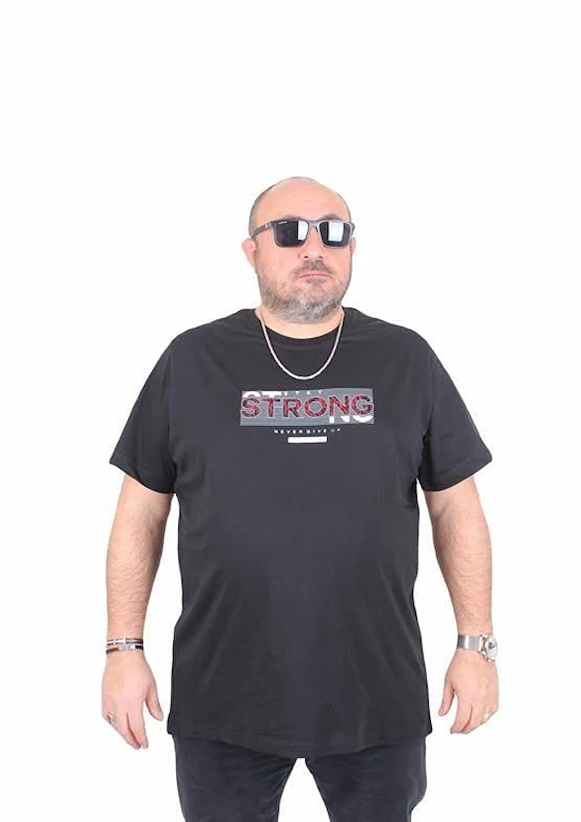 Starbattal Erkek Büyük Beden Sıfır Yaka Tişört Strong 25167 SIYAH