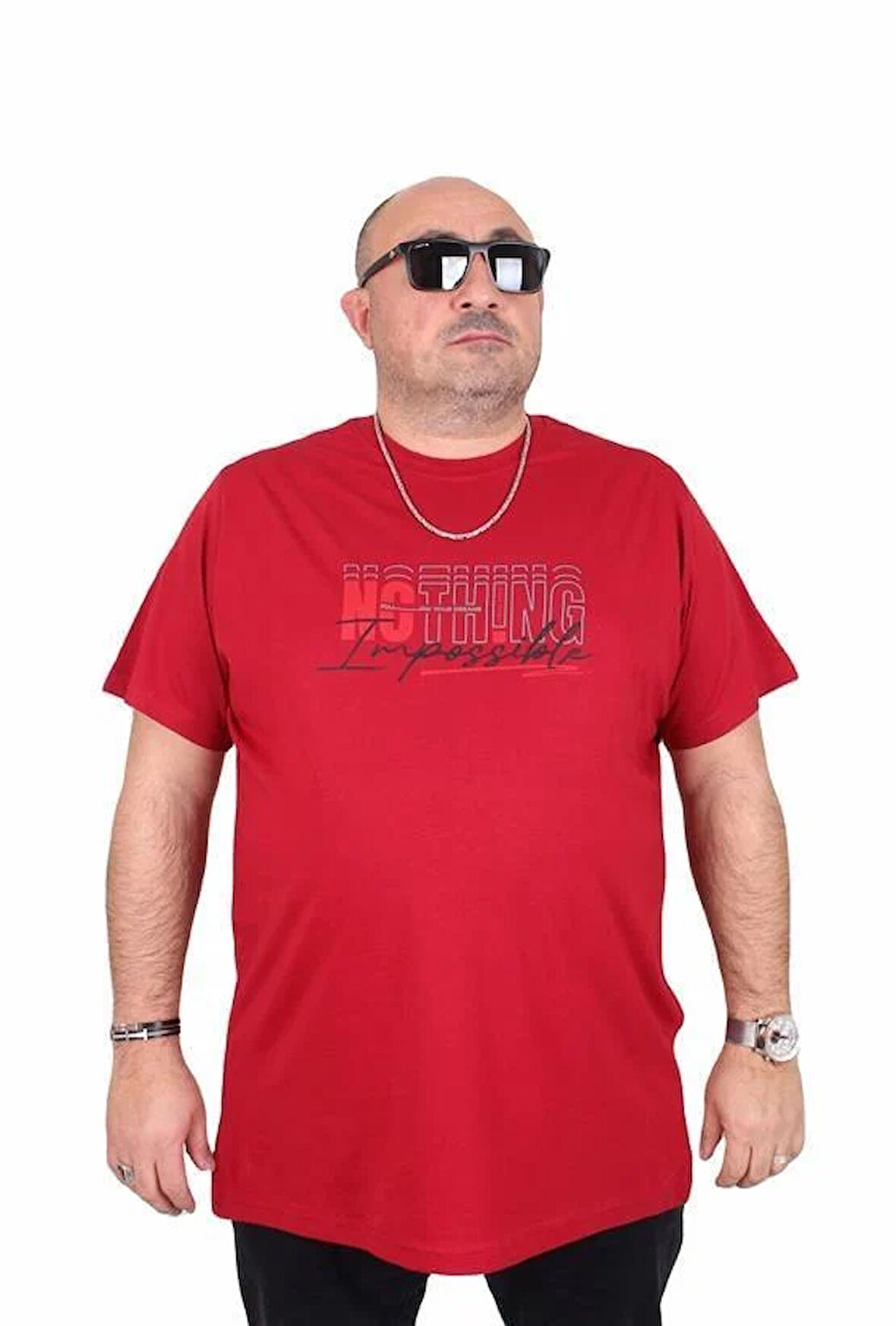 Starbattal Erkek Büyük Beden Sıfır Yaka Tişört impossible 25169 BORDO