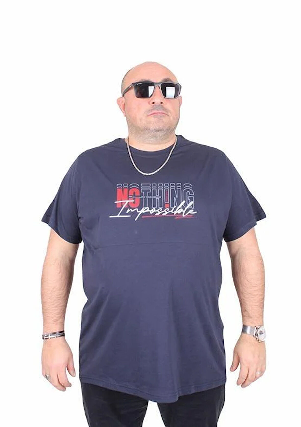 Starbattal Erkek Büyük Beden Sıfır Yaka Tişört impossible 25169 LACIVERT
