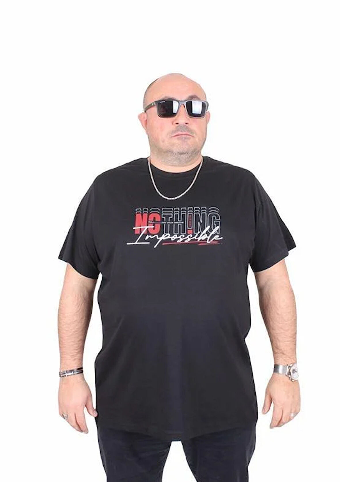 Starbattal Erkek Büyük Beden Sıfır Yaka Tişört impossible 25169 SIYAH