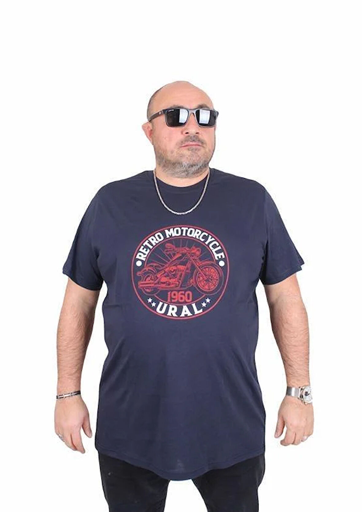 Starbattal Erkek Büyük Beden Sıfır Yaka Tişört Motorcycle 25171 LACIVERT