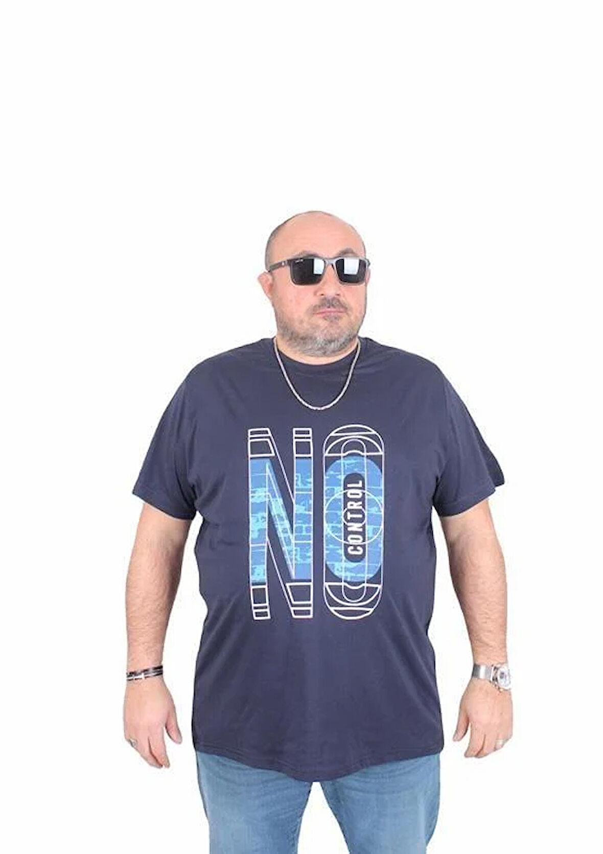 Starbattal Erkek Büyük Beden Sıfır Yaka Tişört No Control 25172 LACIVERT