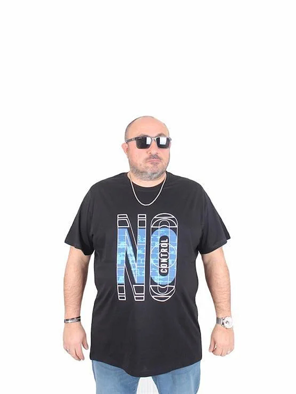 Starbattal Erkek Büyük Beden Sıfır Yaka Tişört No Control 25172 SIYAH