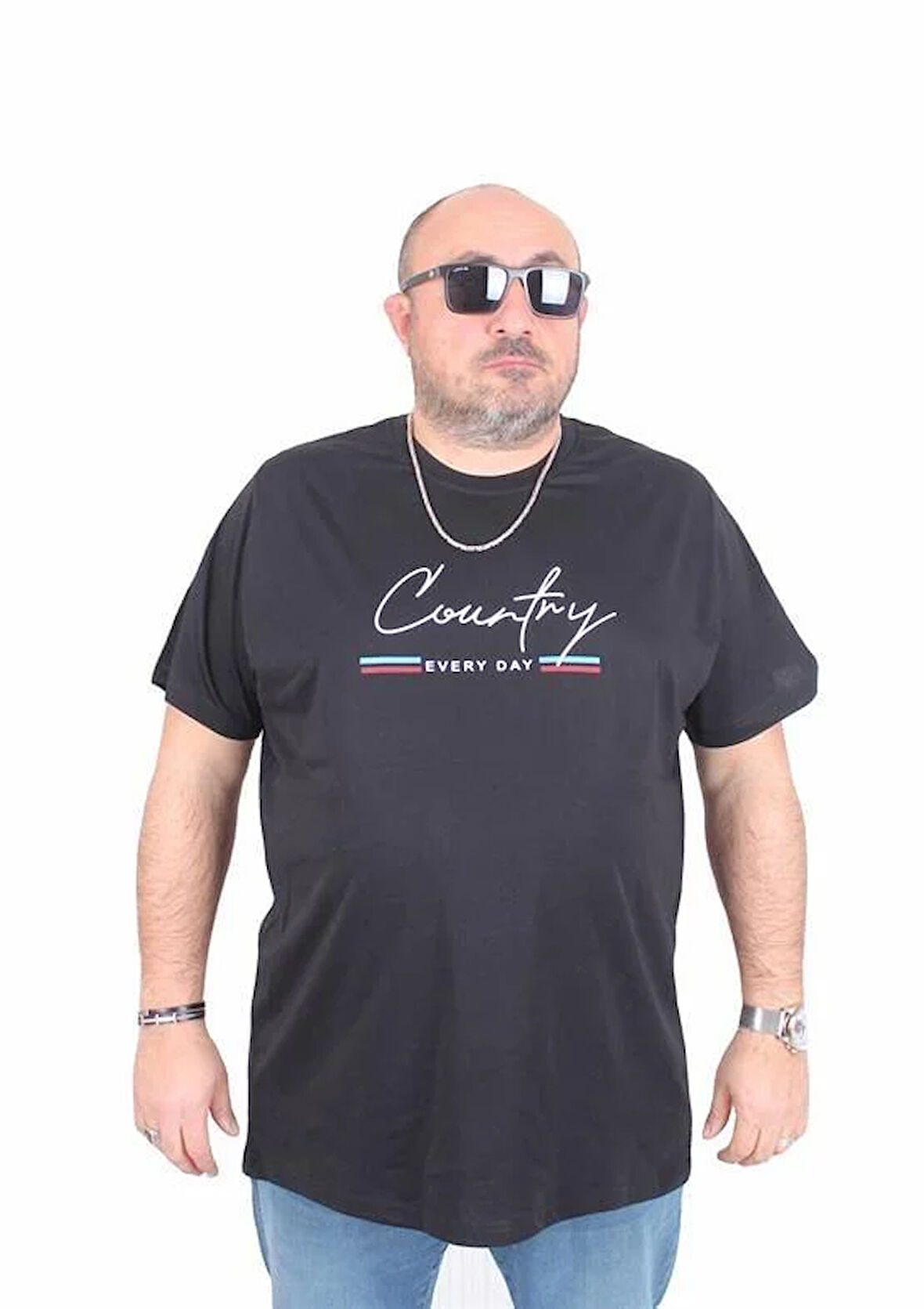 Starbattal Erkek Büyük Beden Sıfır Yaka Tişört Country 25174 SIYAH