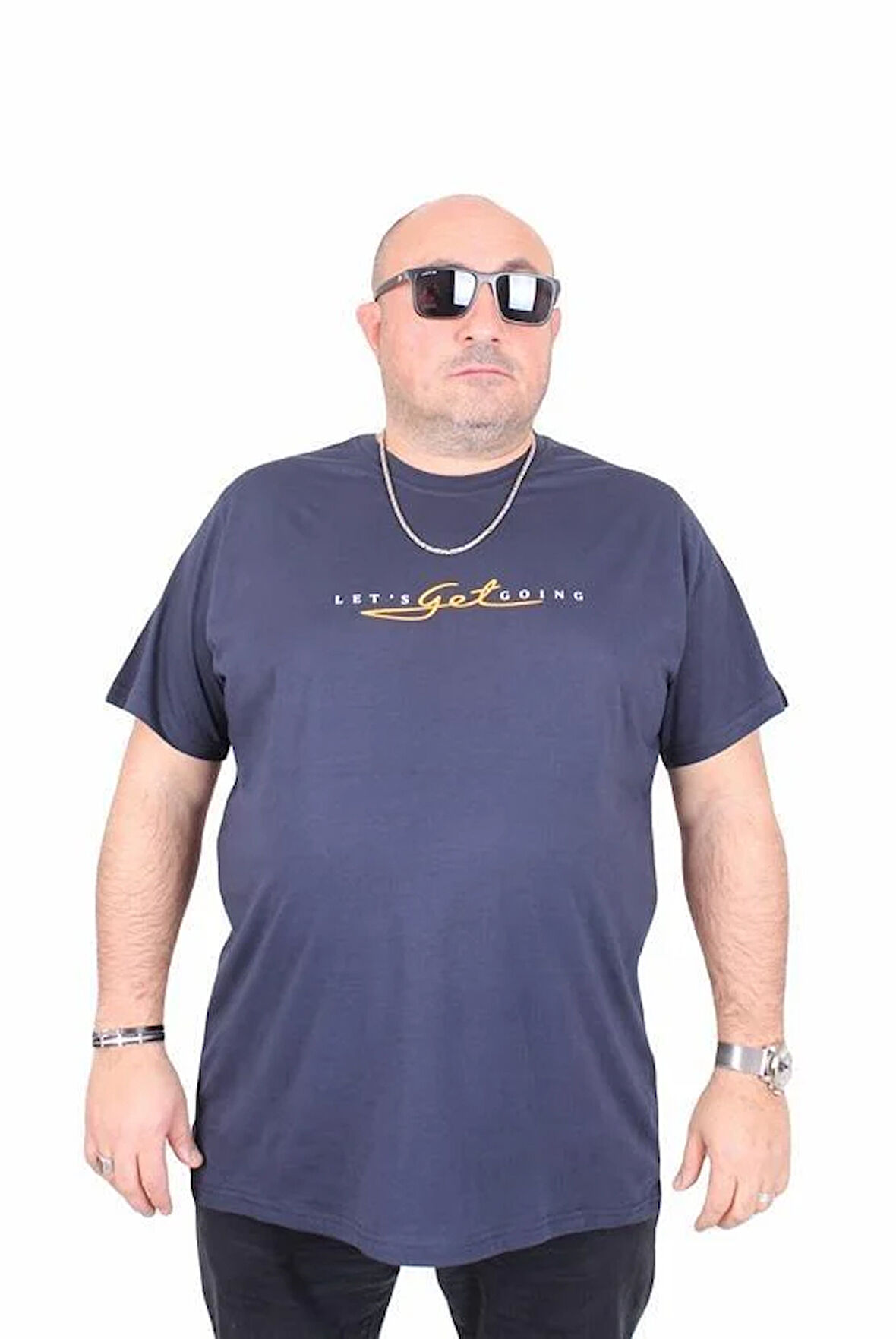 Starbattal Erkek Büyük Beden Sıfır Yaka Tişört Lets Get Going 25175 LACIVERT