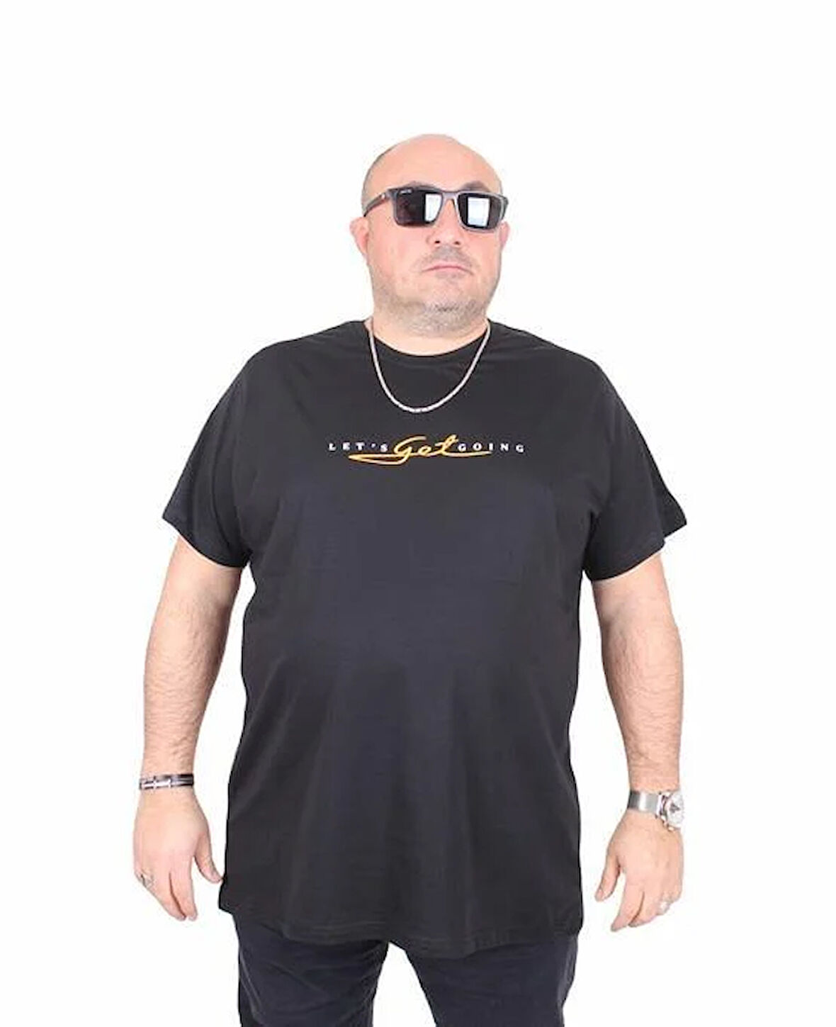 Starbattal Erkek Büyük Beden Sıfır Yaka Tişört Lets Get Going 25175 SIYAH