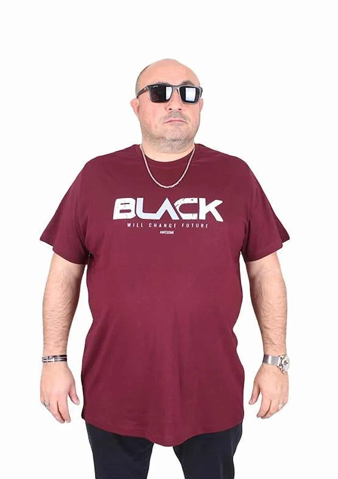 Starbattal Erkek Büyük Beden Sıfır Yaka Tişört Black 25176 MURDUM