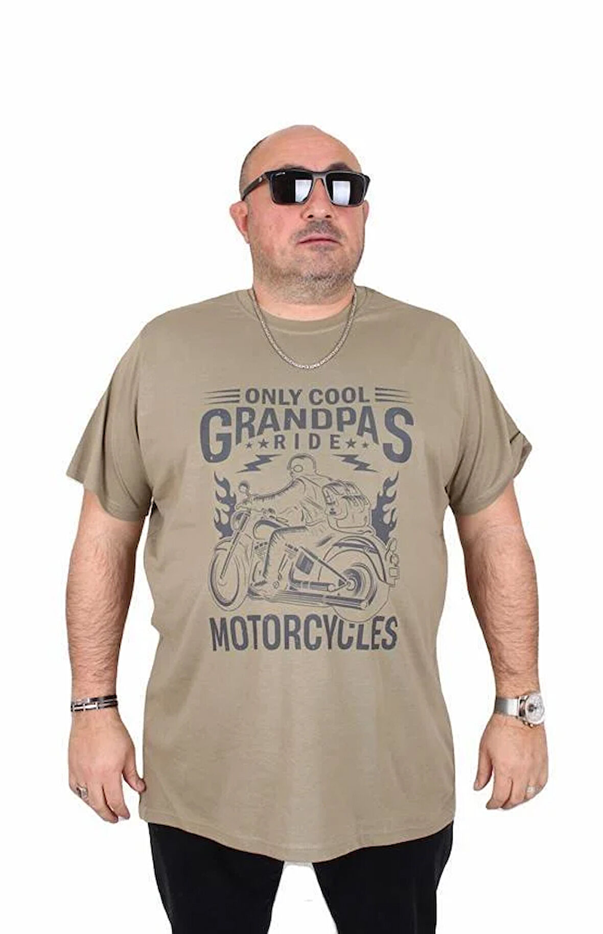 Starbattal Erkek Büyük Beden Sıfır Yaka Tişört Only Cool 25177 HAKI