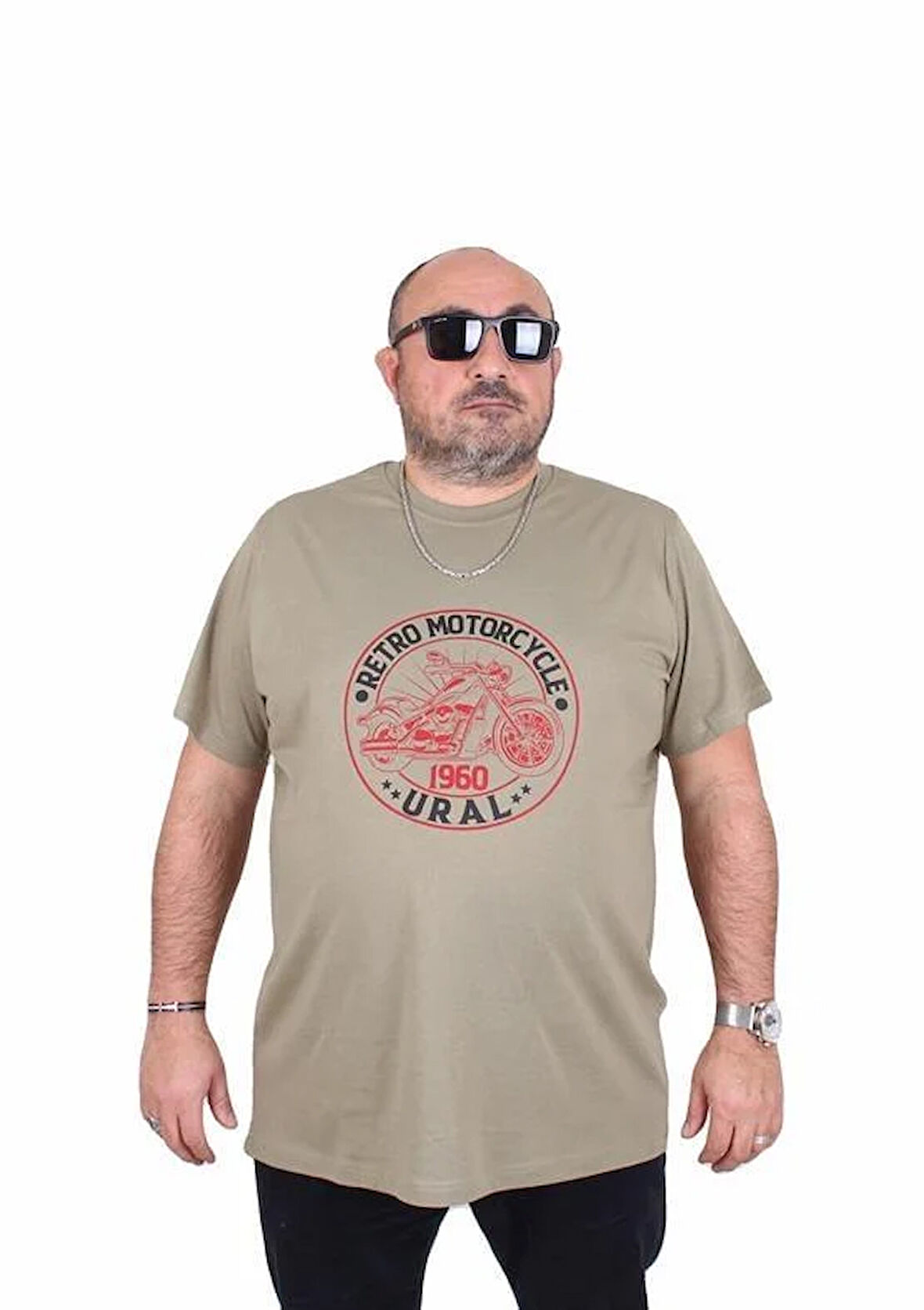 Starbattal Erkek Büyük Beden Sıfır Yaka Tişört Motorcycle 25171 HAKI