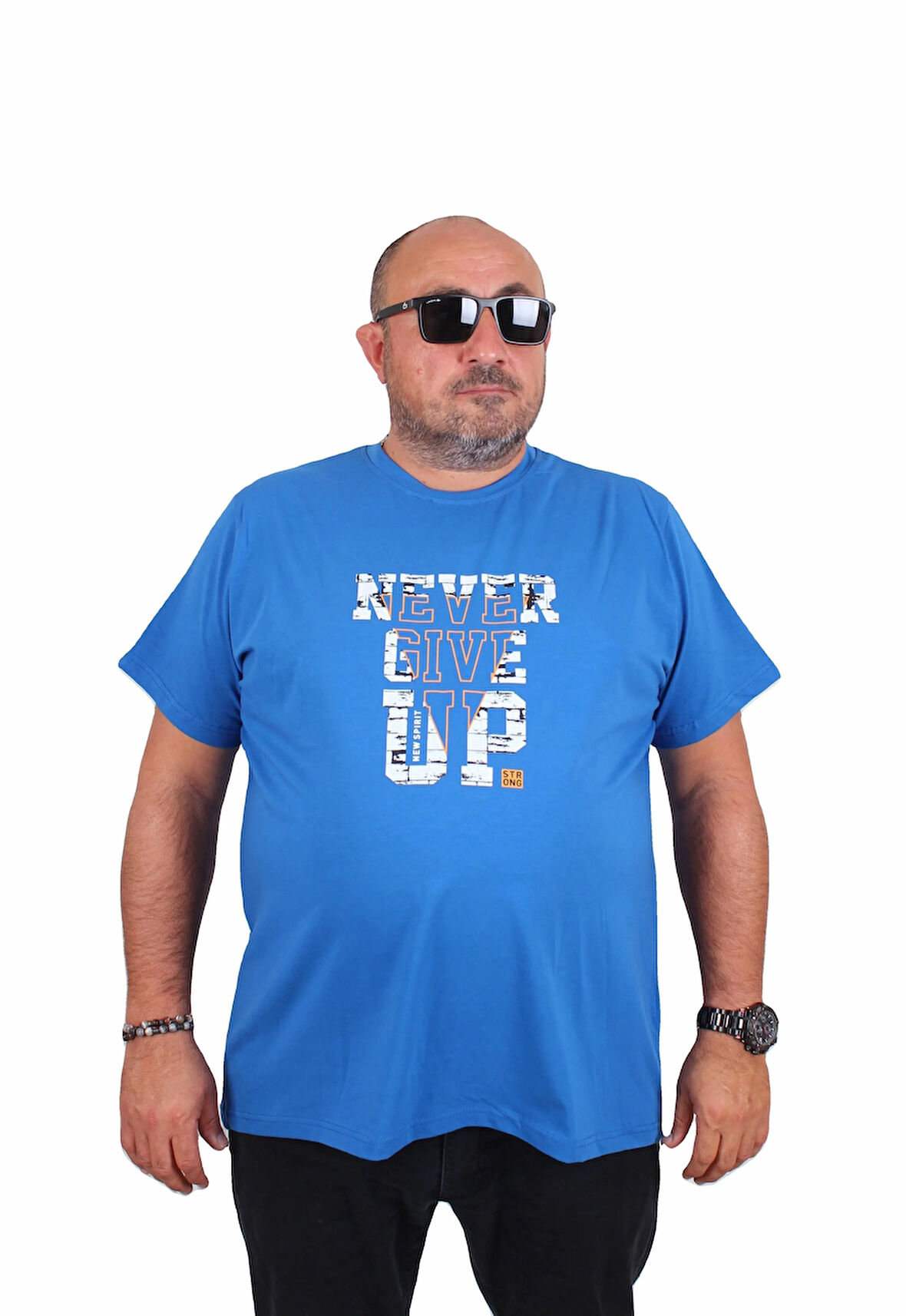 Starbattal Erkek Büyük Beden Sıfır Yaka Tişört Never Give Up 25182 SAKS