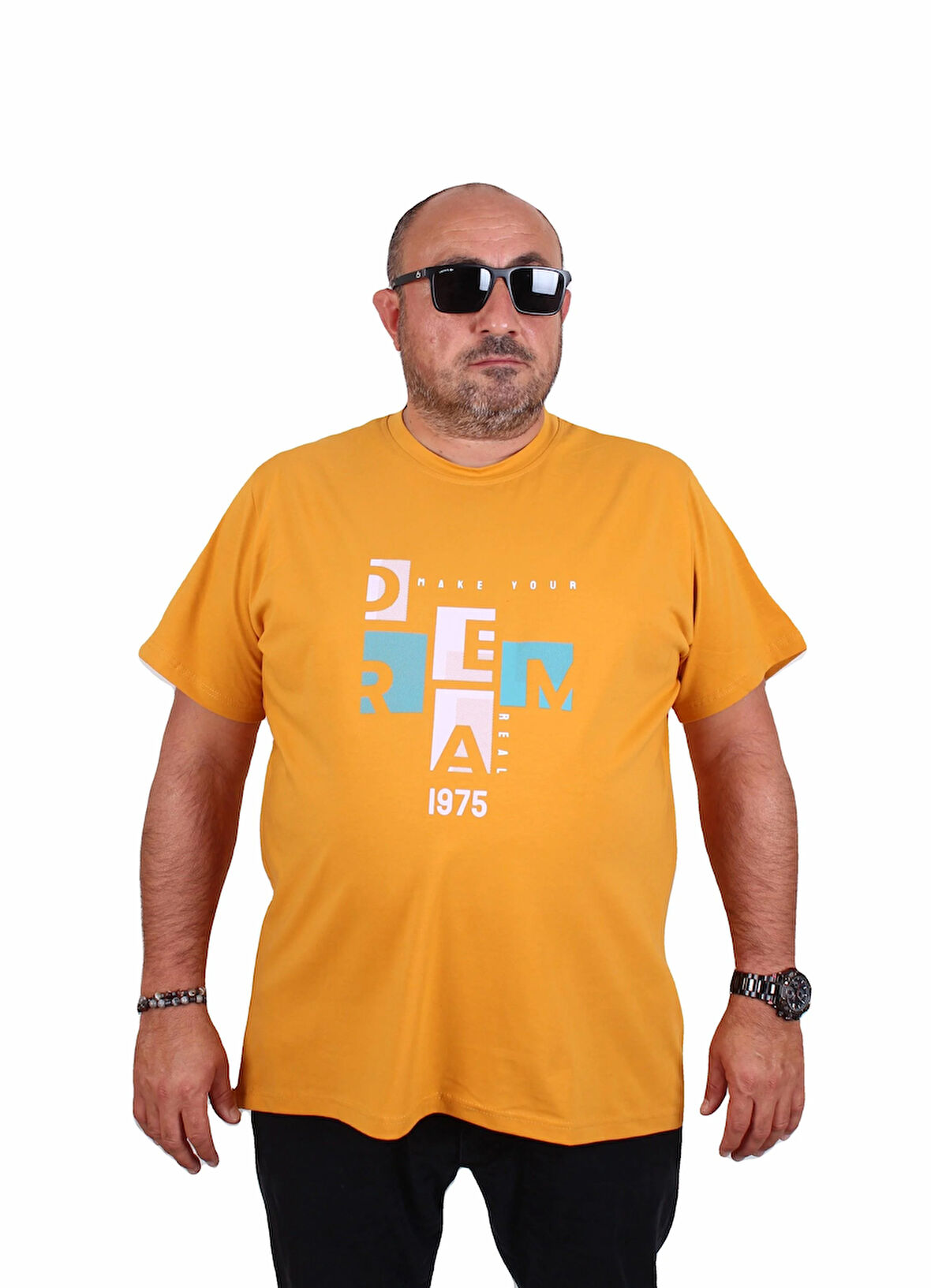 Starbattal Erkek Büyük Beden Sıfır Yaka Tişört Dream 25183 HARDAL