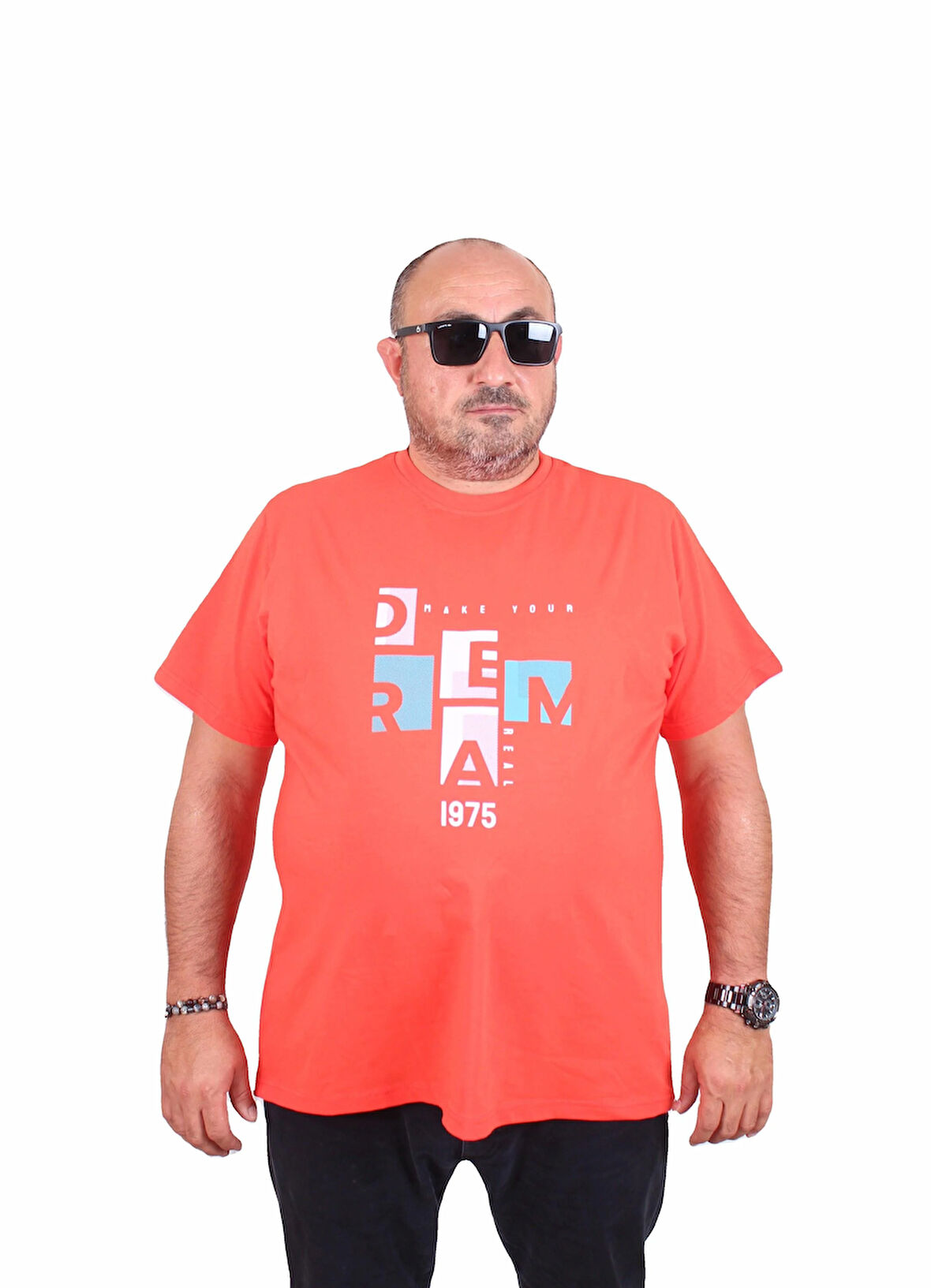 Starbattal Erkek Büyük Beden Sıfır Yaka Tişört Dream 25183 Nar Çiçeği