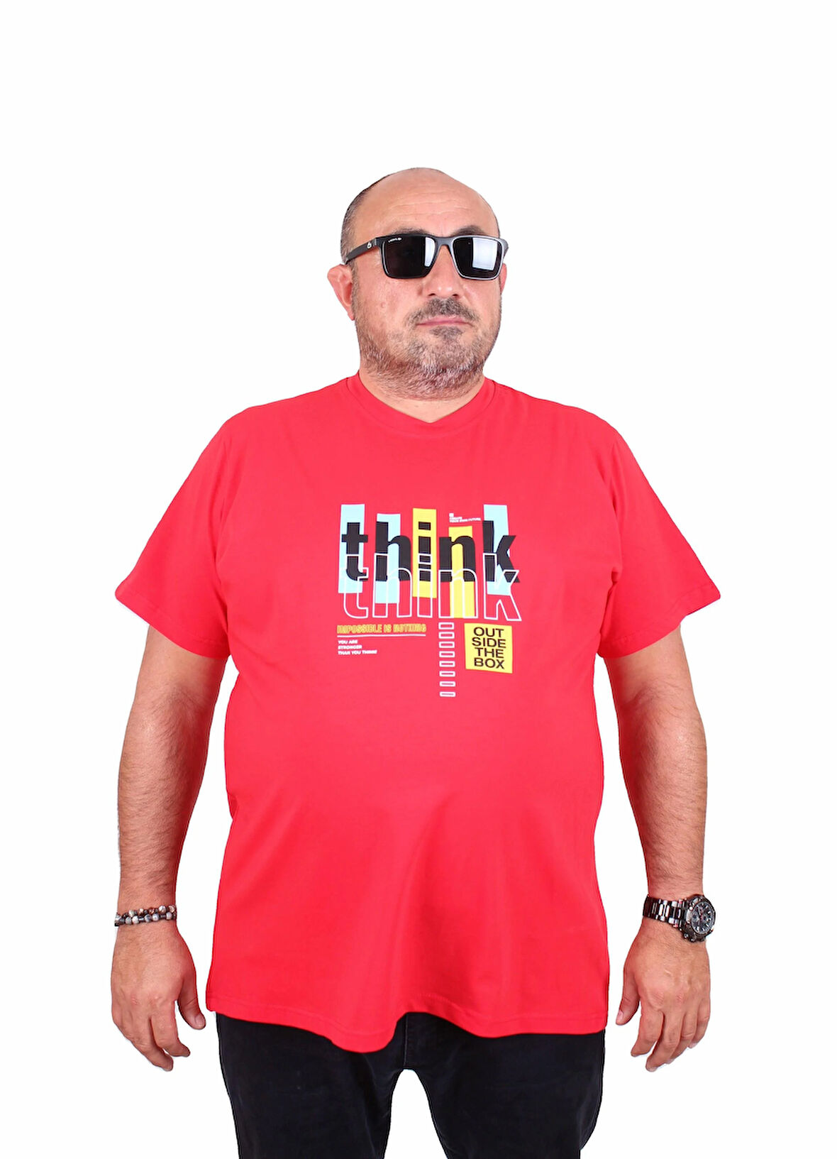Starbattal Erkek Büyük Beden Sıfır Yaka Tişört Think 25184 KIRMIZI