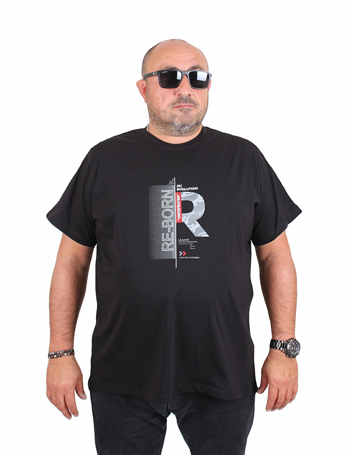 Starbattal Erkek Büyük Beden Sıfır Yaka Tişört Re-Born 25185 SIYAH