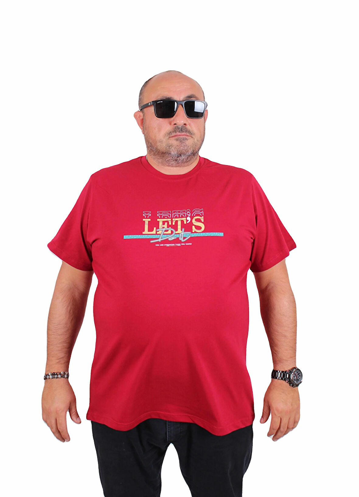 Starbattal Erkek Büyük Beden Sıfır Yaka Tişört Let's Do It 25186 BORDO