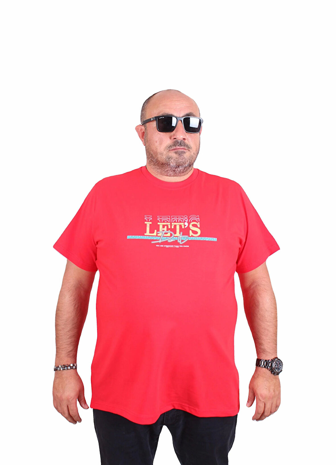 Starbattal Erkek Büyük Beden Sıfır Yaka Tişört Let's Do It 25186 KIRMIZI