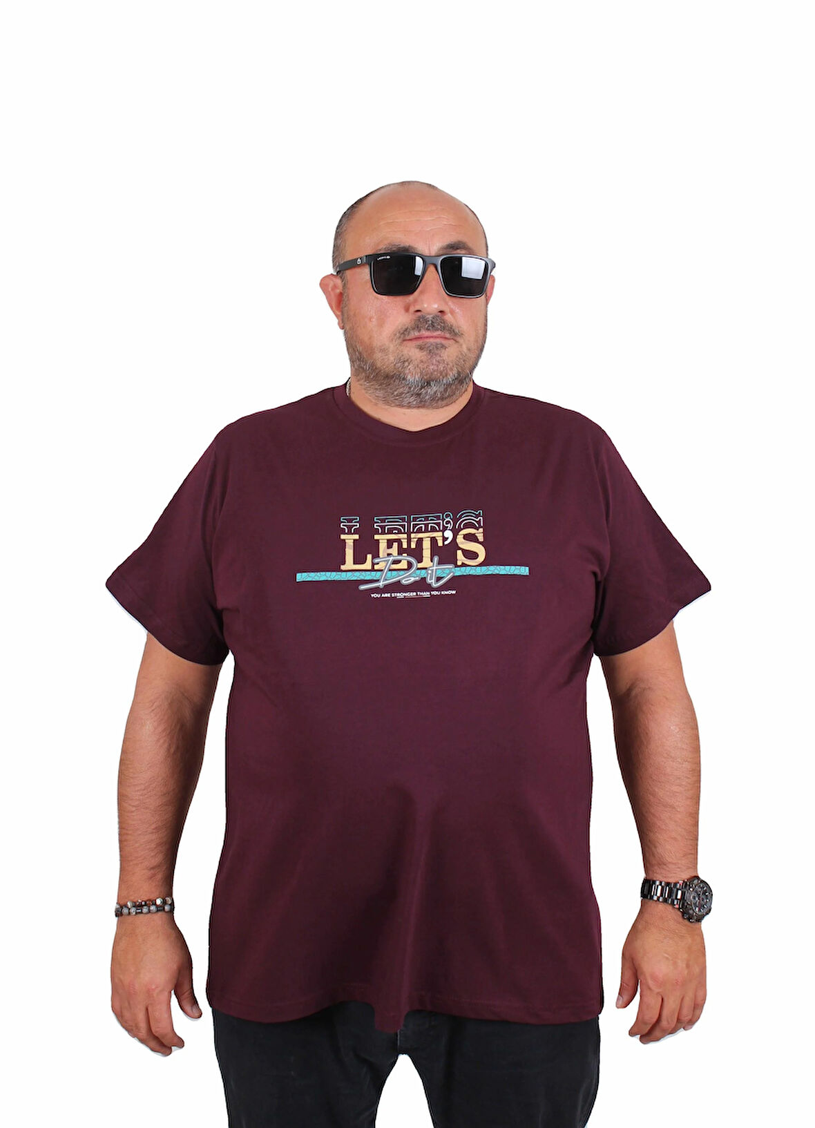 Starbattal Erkek Büyük Beden Sıfır Yaka Tişört Let's Do It 25186 MURDUM