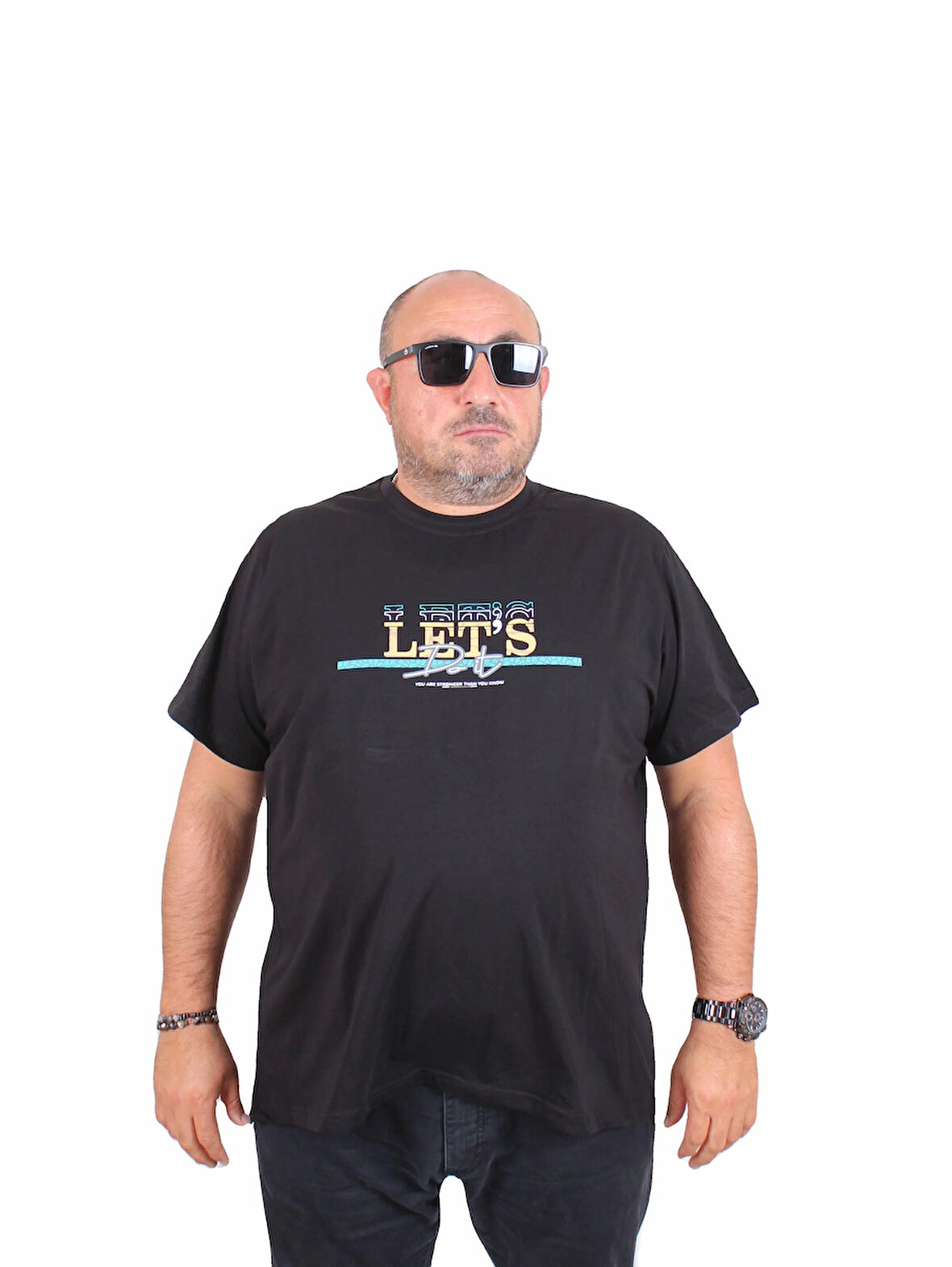 Starbattal Erkek Büyük Beden Sıfır Yaka Tişört Let's Do It 25186 SIYAH