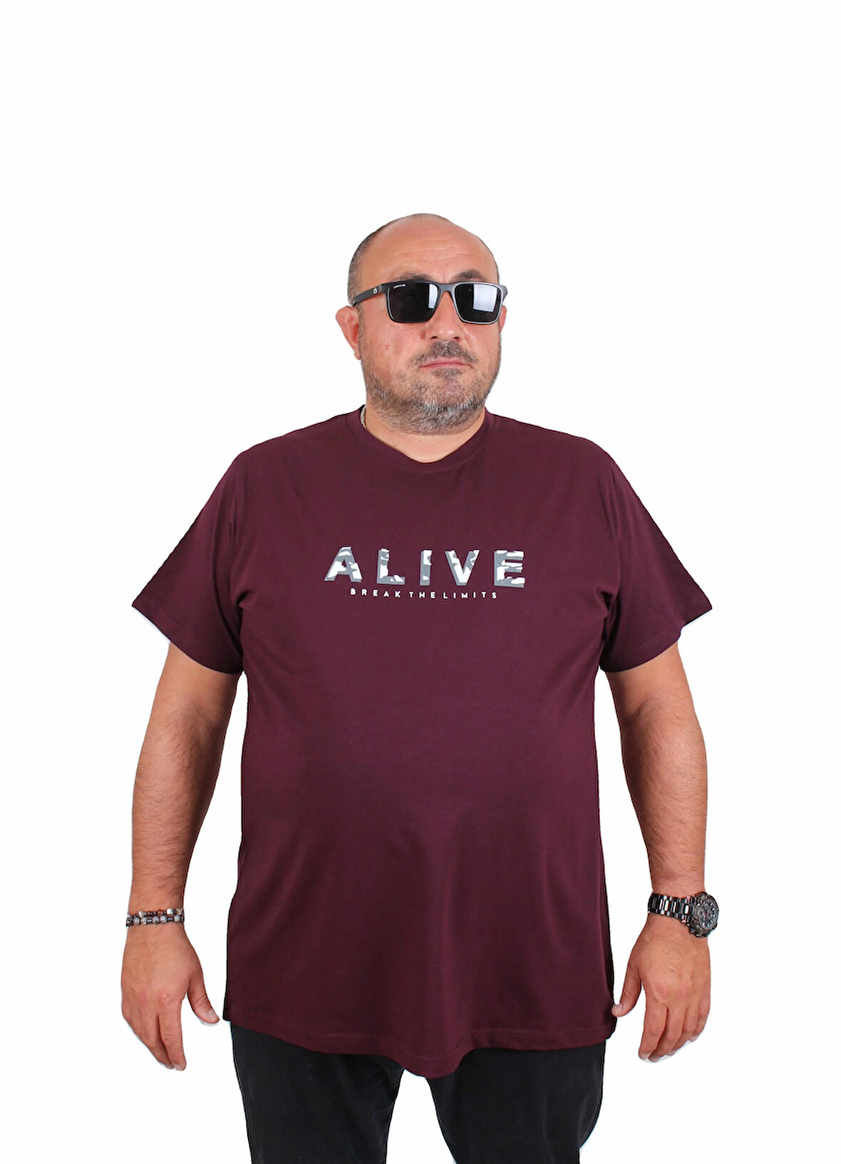 Starbattal Erkek Büyük Beden Sıfır Yaka Tişört Alive 25187 MURDUM