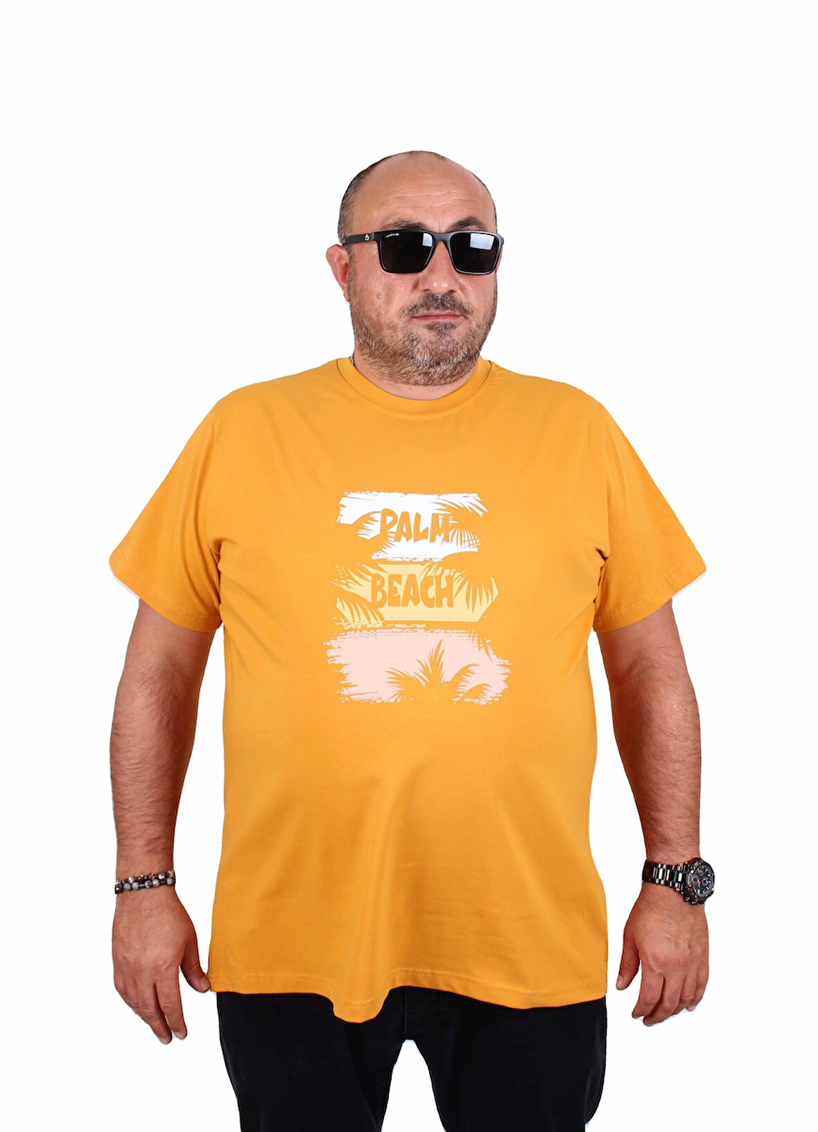 Starbattal Erkek Büyük Beden Sıfır Yaka Tişört Palm Beach 25188 HARDAL