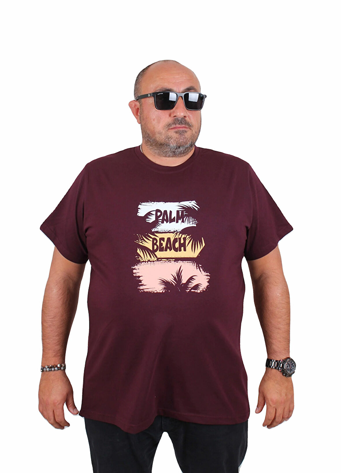 Starbattal Erkek Büyük Beden Sıfır Yaka Tişört Palm Beach 25188 MURDUM