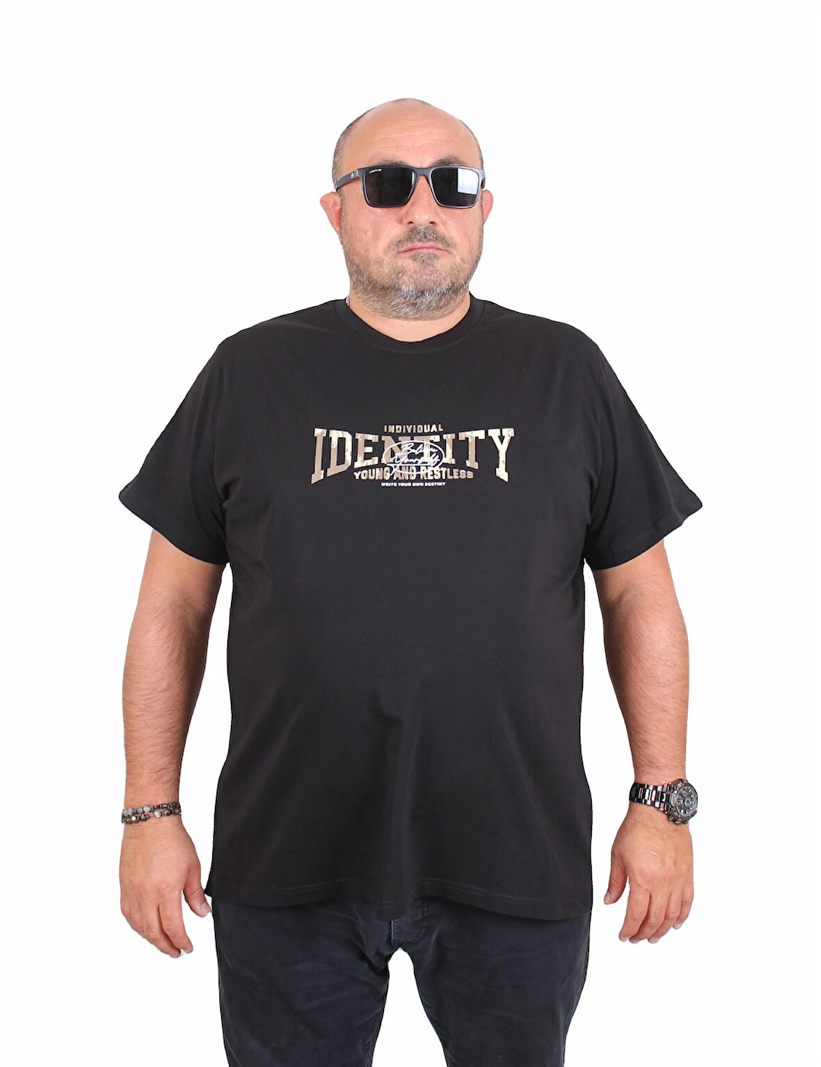 Starbattal Erkek Büyük Beden Sıfır Yaka Tişört Identity 25189 SIYAH