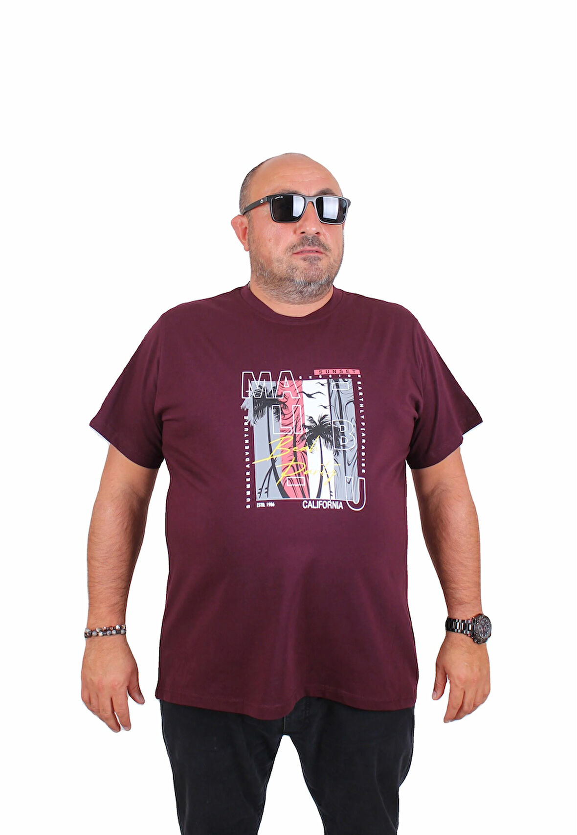 Starbattal Erkek Büyük Beden Sıfır Yaka Tişört Beach Party 25191 MURDUM