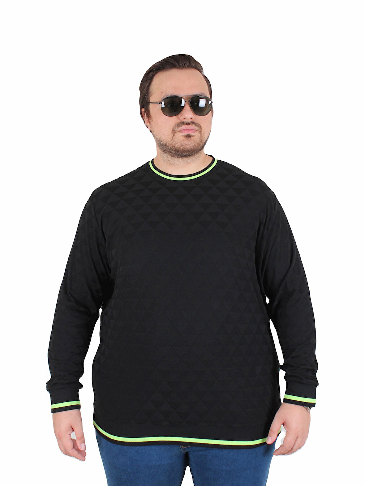 Starbattal Erkek Büyük Beden Sıfır Yaka Triko Kazak Diamond 25200 SIYAH