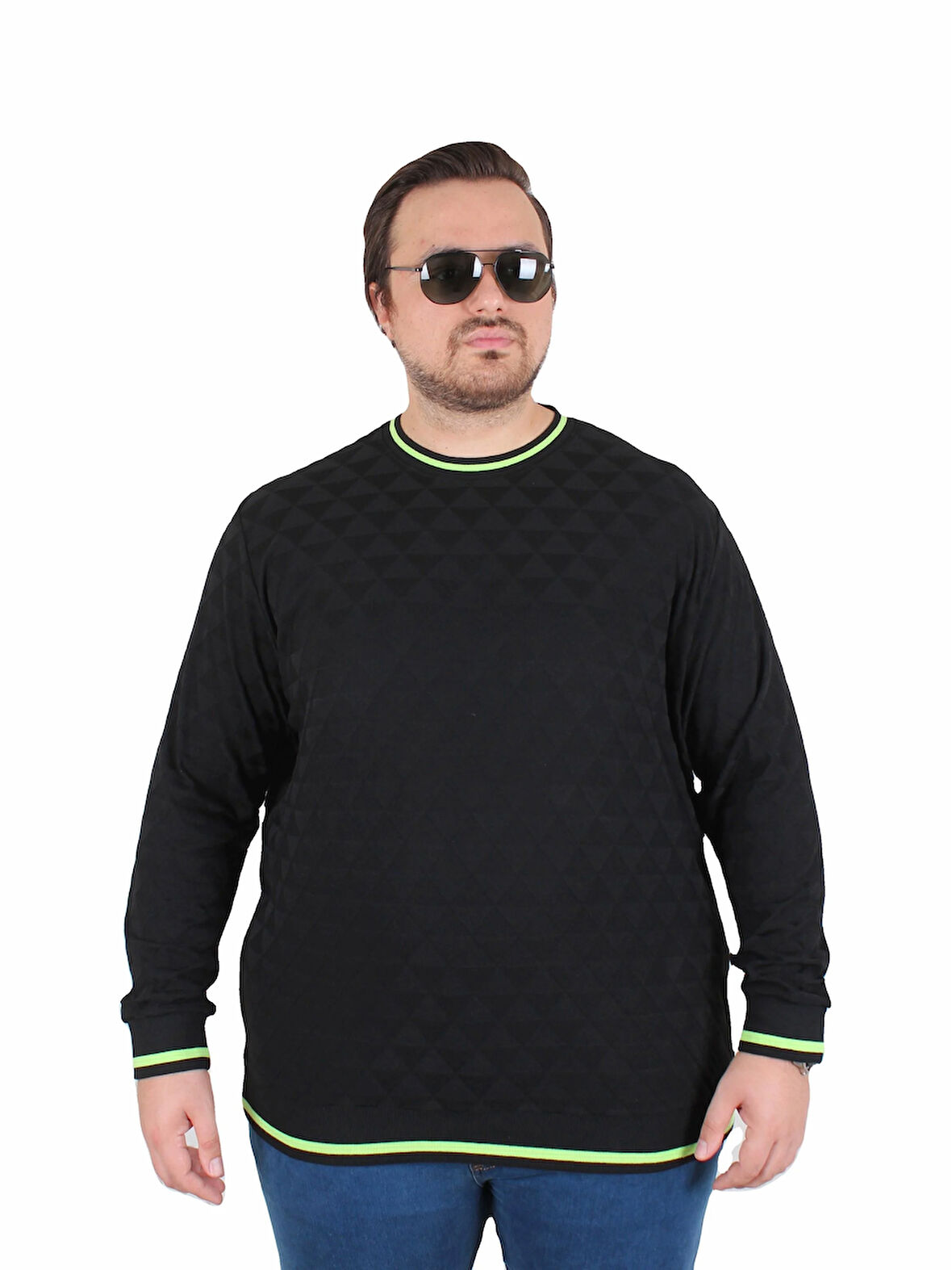 Starbattal Erkek Büyük Beden Sıfır Yaka Triko Kazak Diamond 25200 SIYAH