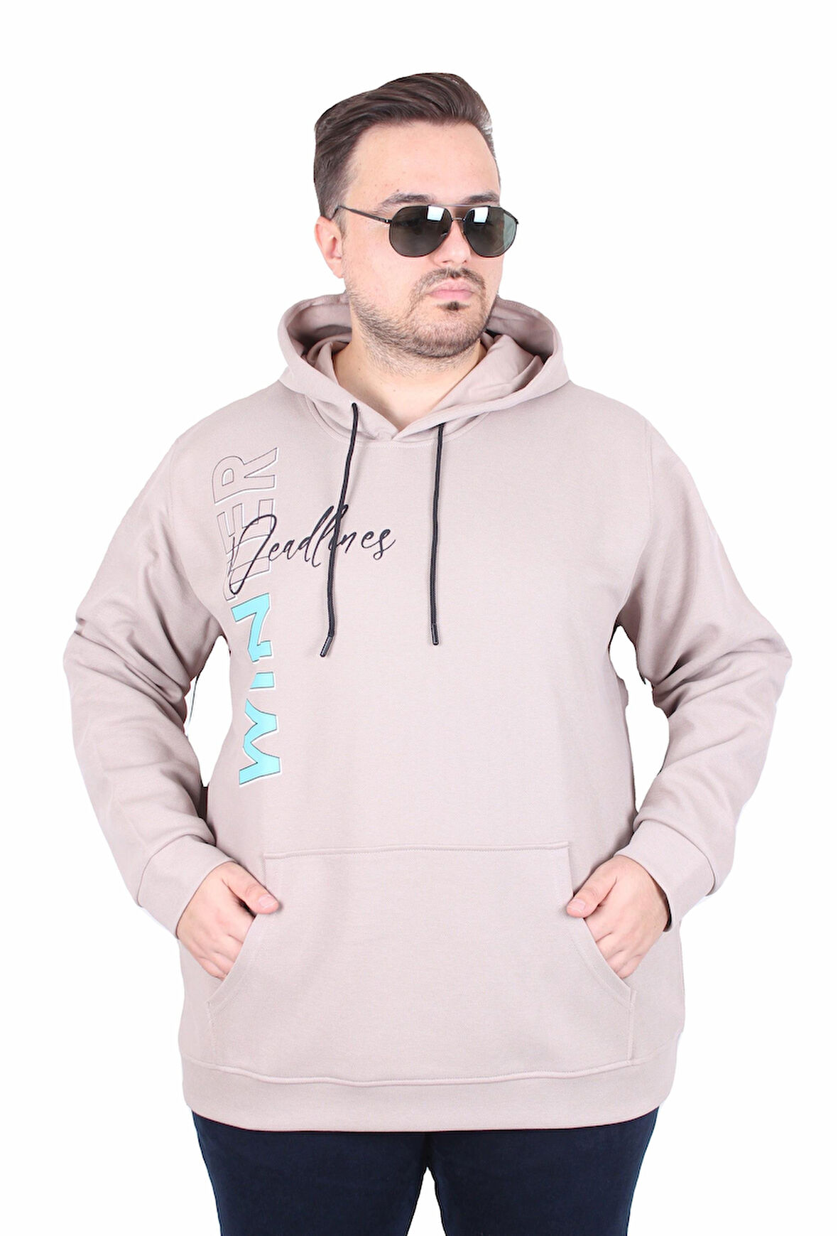 Starbattal Büyük Beden Kapüşonlu Sweat Double Face Winter 25700 BEJ