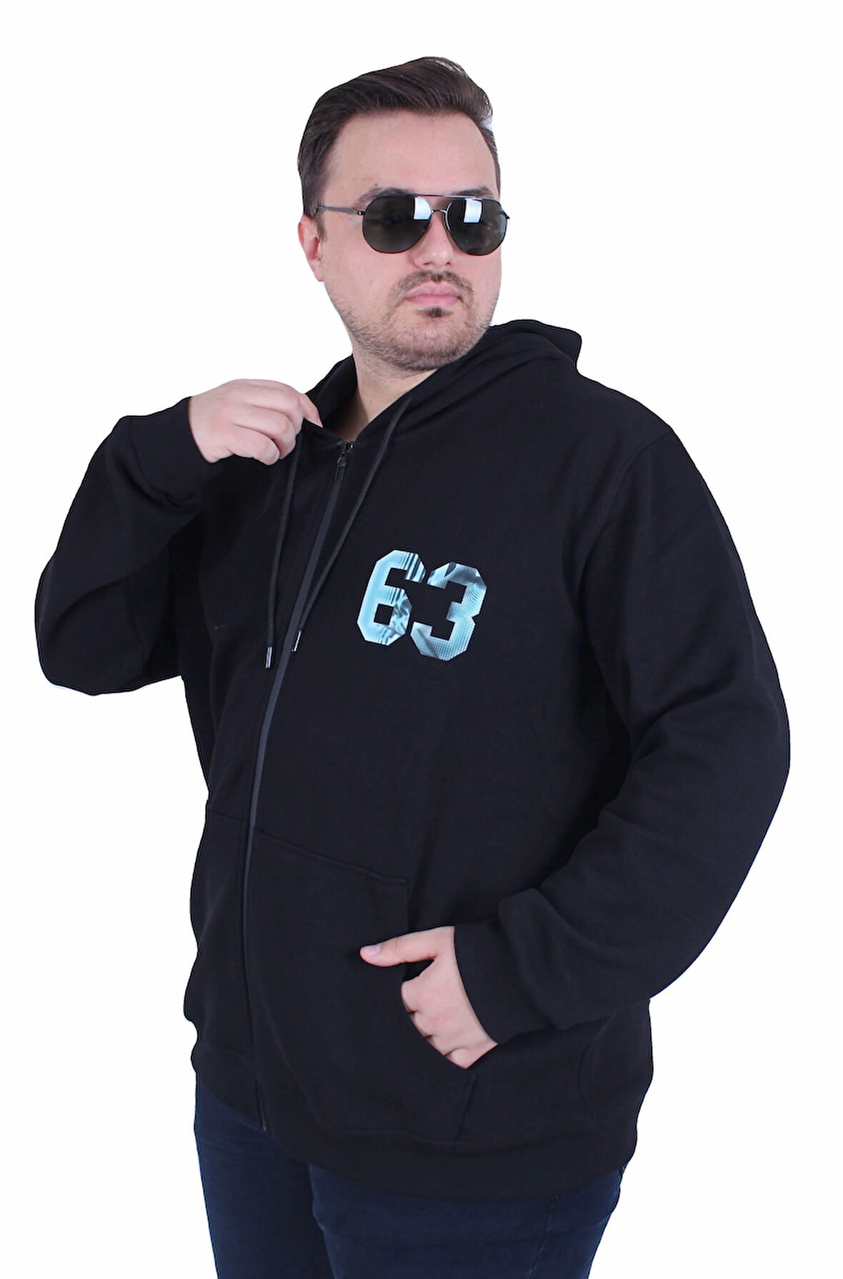 Starbattal Büyük Beden Kapüşonlu Sweat Double Face Sixty Three 25704 SIYAH