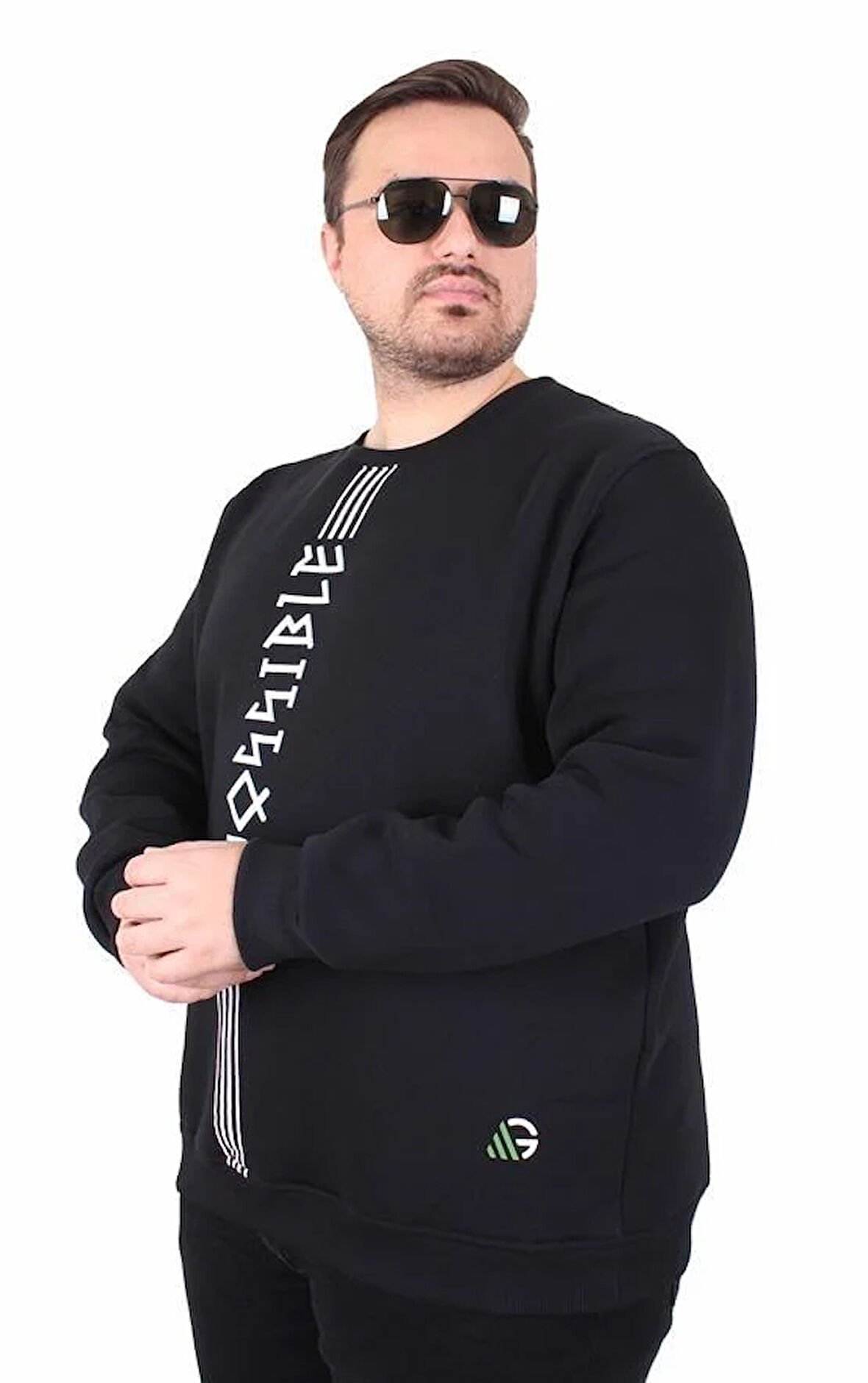 Starbattal Büyük Beden Bisiklet Yaka 3ip Sweat Possible 25719 SIYAH