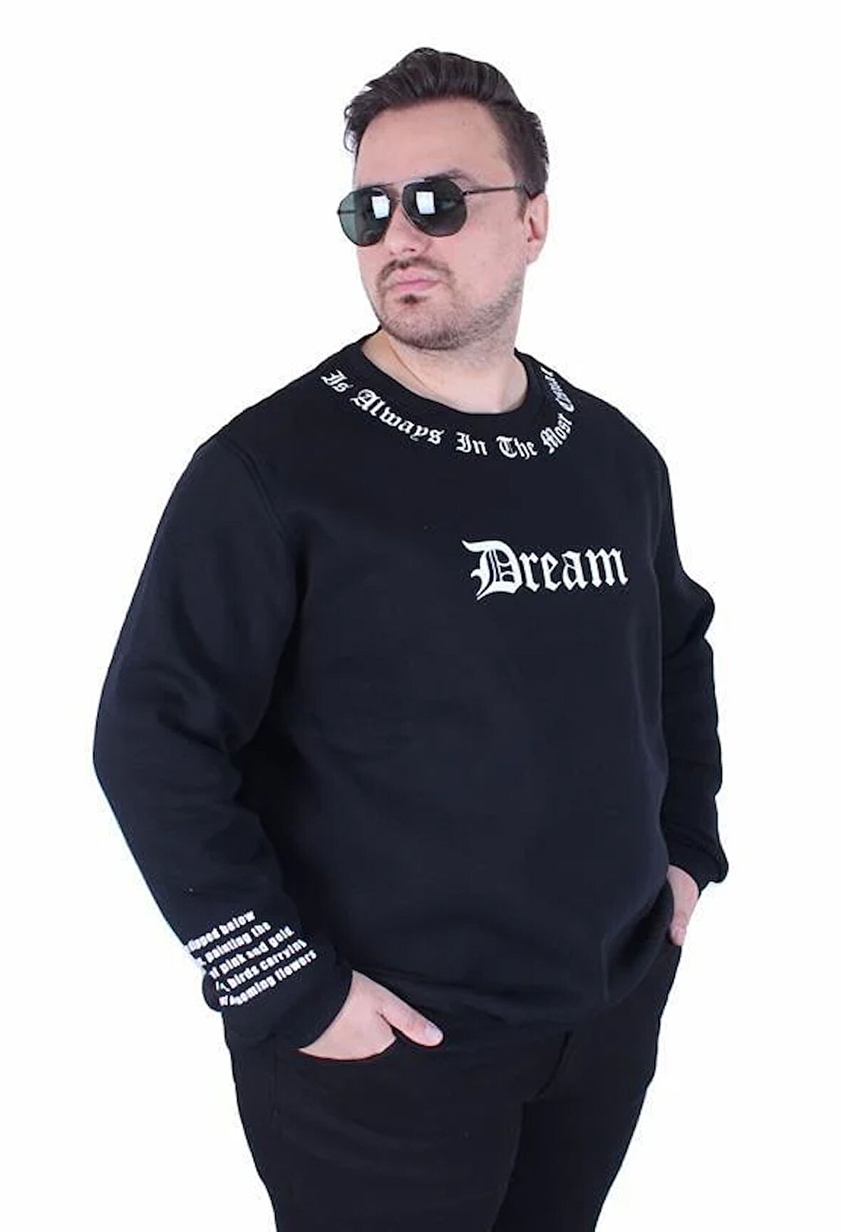 Starbattal Büyük Beden Bisiklet Yaka 3ip Sweat Dream 25715 SIYAH