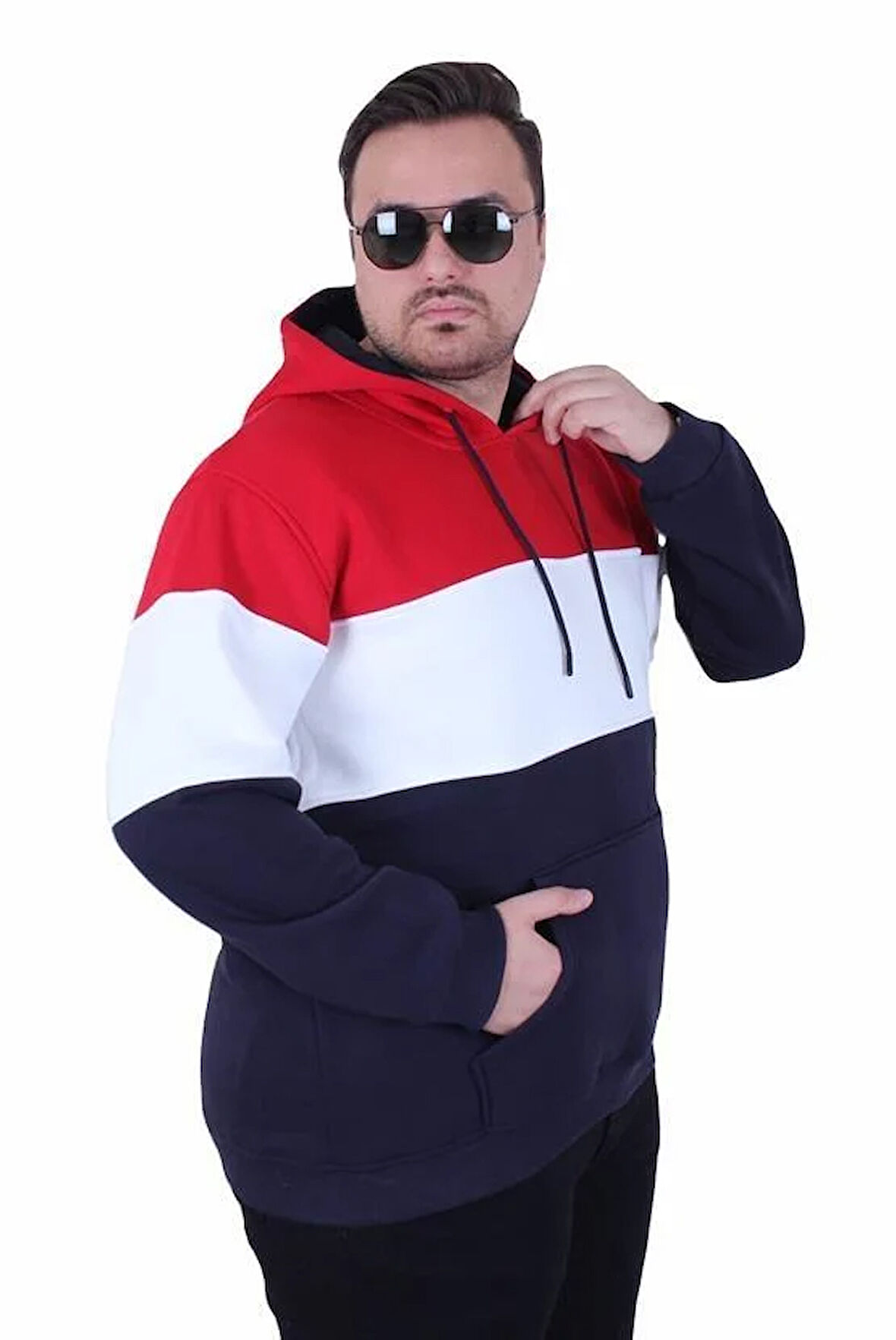 Starbattal Büyük Beden Kapüşonlu 3ip Sweat MG 25725 KIRMIZI