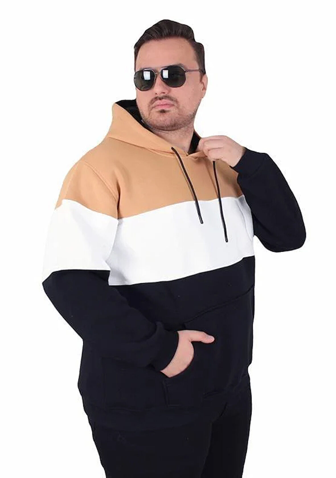 Starbattal Büyük Beden Kapüşonlu 3ip Sweat MG 25725 TABA