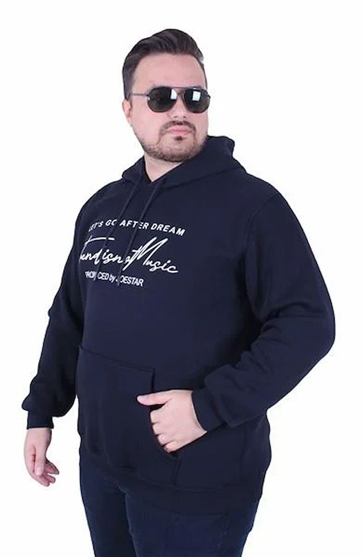 Starbattal Büyük Beden 3ip Kapüşonlu Sweat Let's Go 25720 LACIVERT