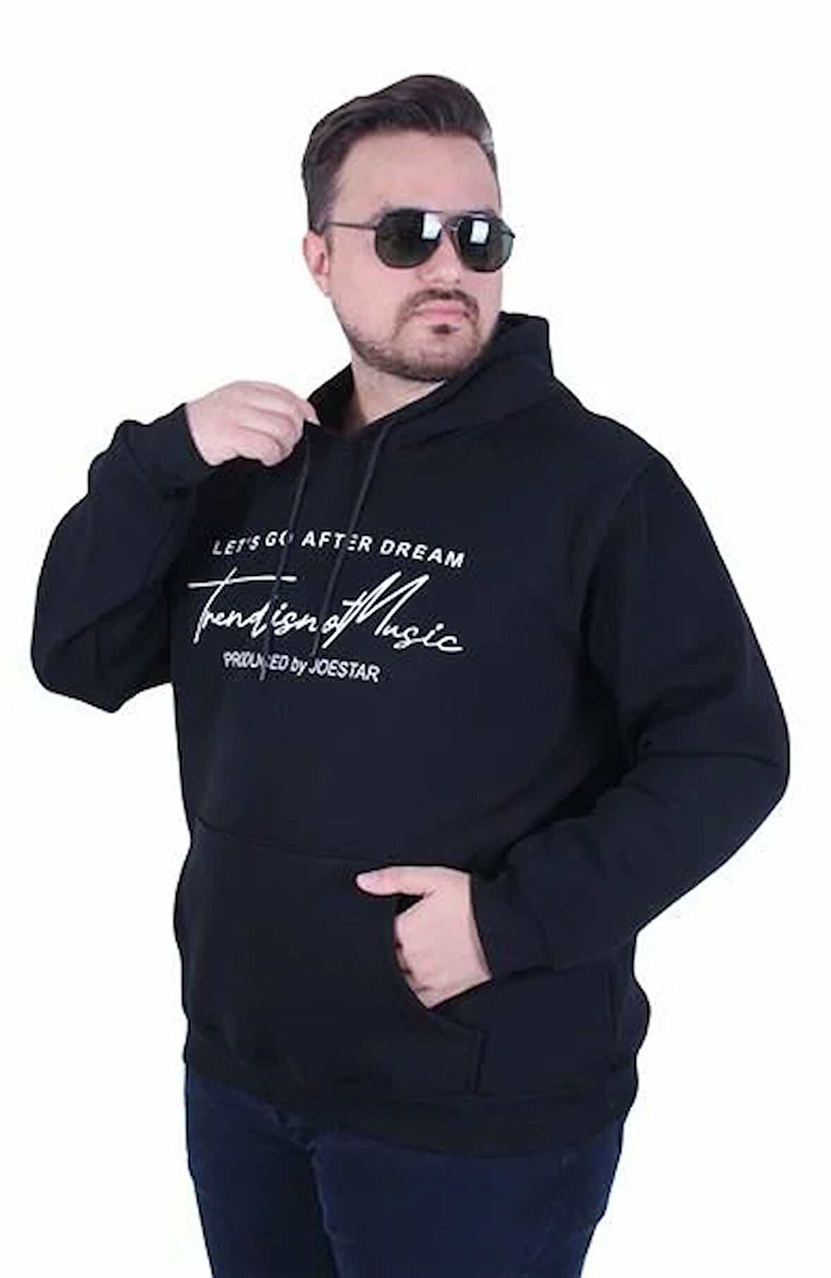 Starbattal Büyük Beden 3ip Kapüşonlu Sweat Let's Go 25720 SIYAH