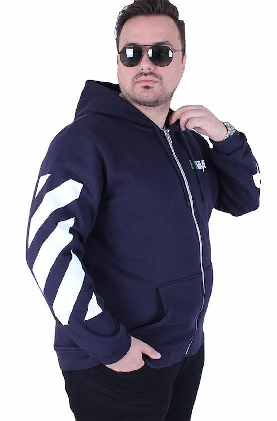 Starbattal Büyük Beden Kapüşonlu Fermuarlı 3ip Sweat MG 25718 LACIVERT