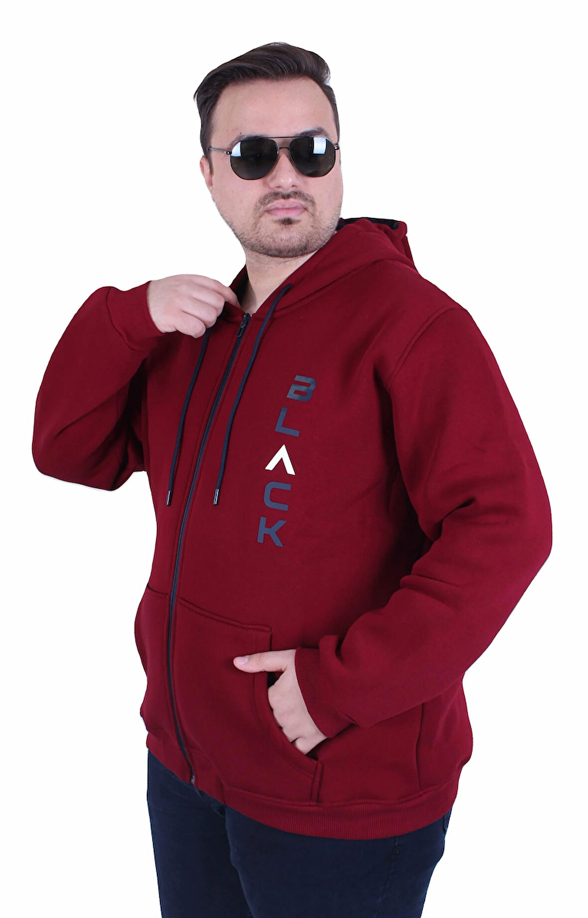 Starbattal Büyük Beden Kapüşonlu Fermuarlı 3ip Sweat Black 25716 MURDUM