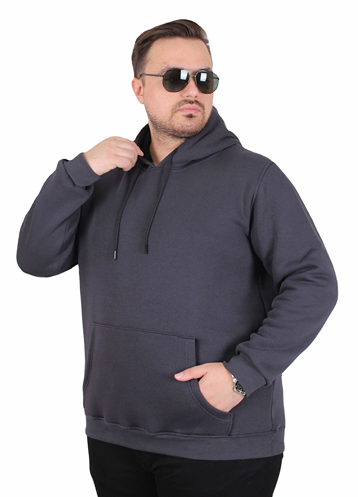 Starbattal Büyük Beden Erkek Basic Sweat Kapüşonlu 11700 FUME