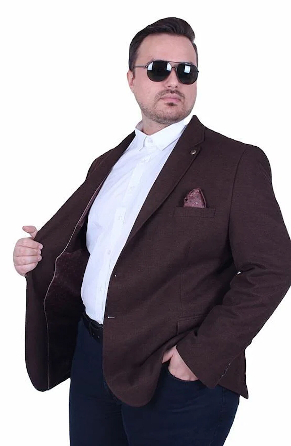 Starbattal Erkek Büyük Beden 4 Drop Blazer Şönili Ceket 500602 KAHVERENGİ