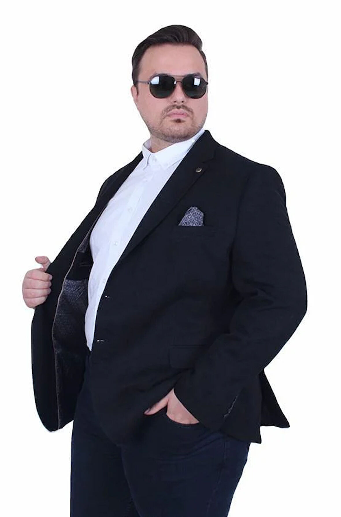 Starbattal Erkek Büyük Beden 4 Drop Blazer Şönili Ceket 500602 SIYAH