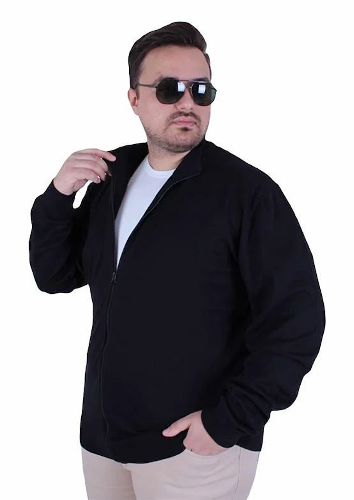 Starbattal Erkek Büyük Beden Fermuarlı Hırka 23754 SIYAH