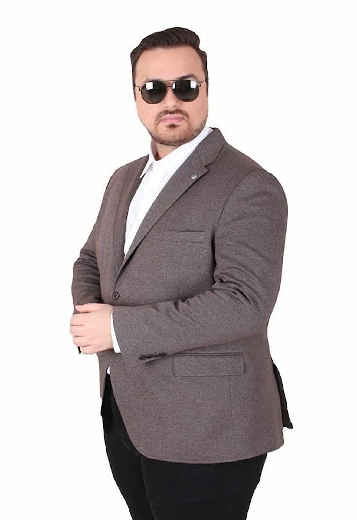 Starbattal Erkek Büyük Beden 4 Drop Blazer Sedef Ceket 500606 KAHVERENGİ