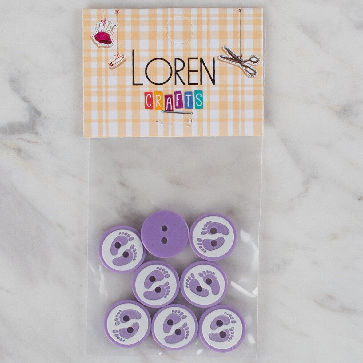 Loren Crafts lila 8 li ayak izi düğme - 437