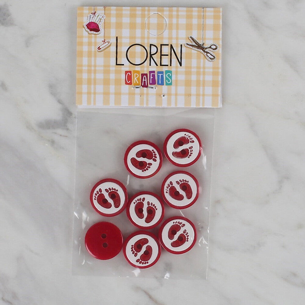 Loren Crafts kırmızı 8 li ayak izi düğme - 439