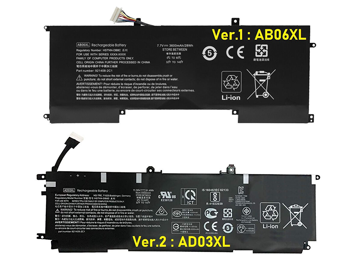 RETRO Hp Envy 13-ad, 13-ad000, 13-ad100 (Ver.2), AD03XL Notebook Bataryası