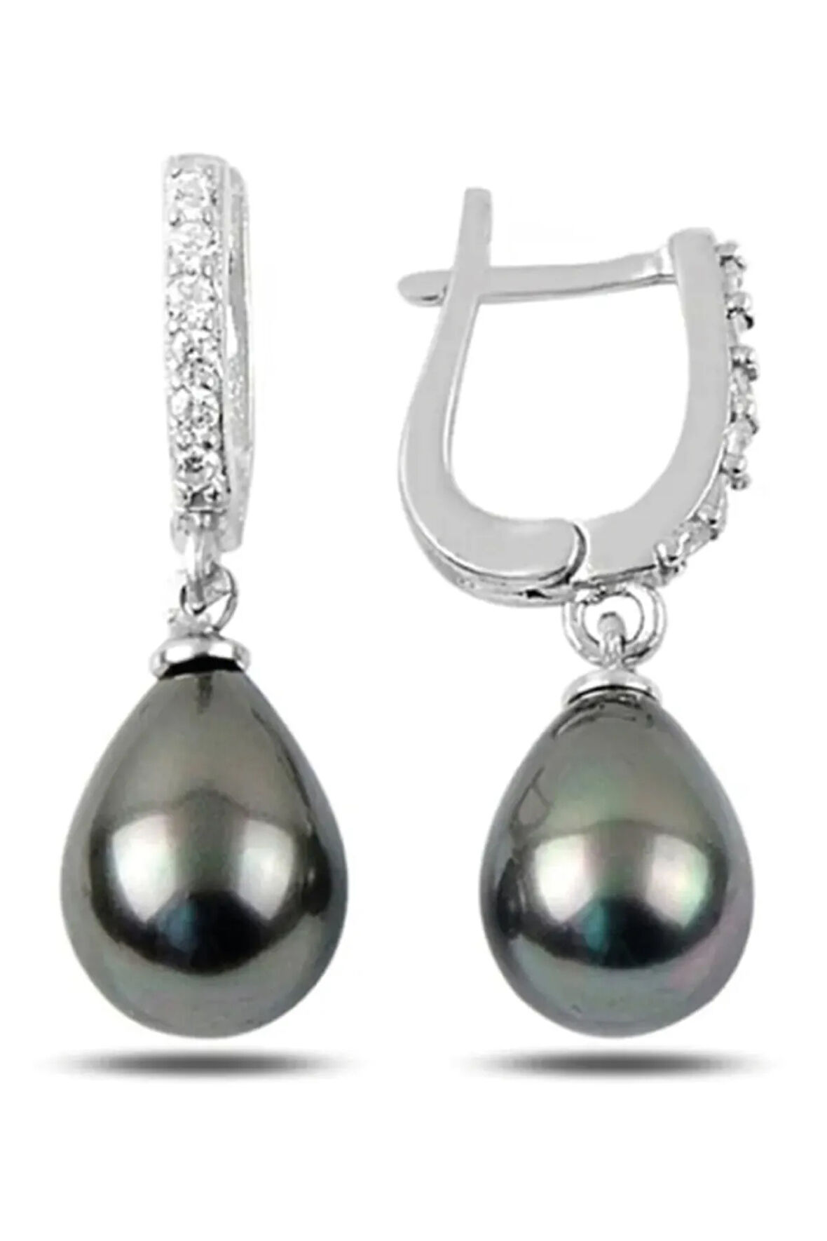 925 Ayar Gümüş Sallantılı Damla Model Siyah Inci Taşlı Kadın Küpe